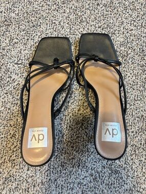 DV by Dolce Vita Black Square-Toe Strappy Slide Mules